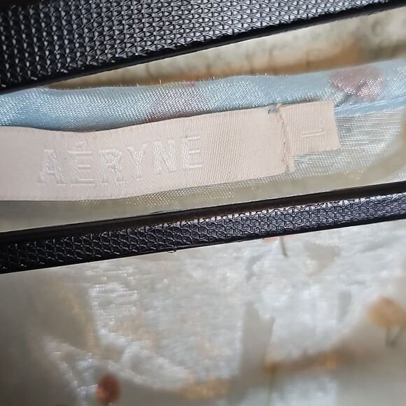 Aeryne Agathe Top Large Feuille Blue Sheer Organza Puff Sleeve Wrap Top - Picture 9 of 12